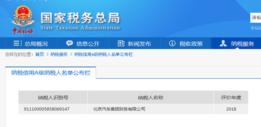 公司获得2018年纳税信用级别A级评价 公司获得2018年纳税信用级别A级评价